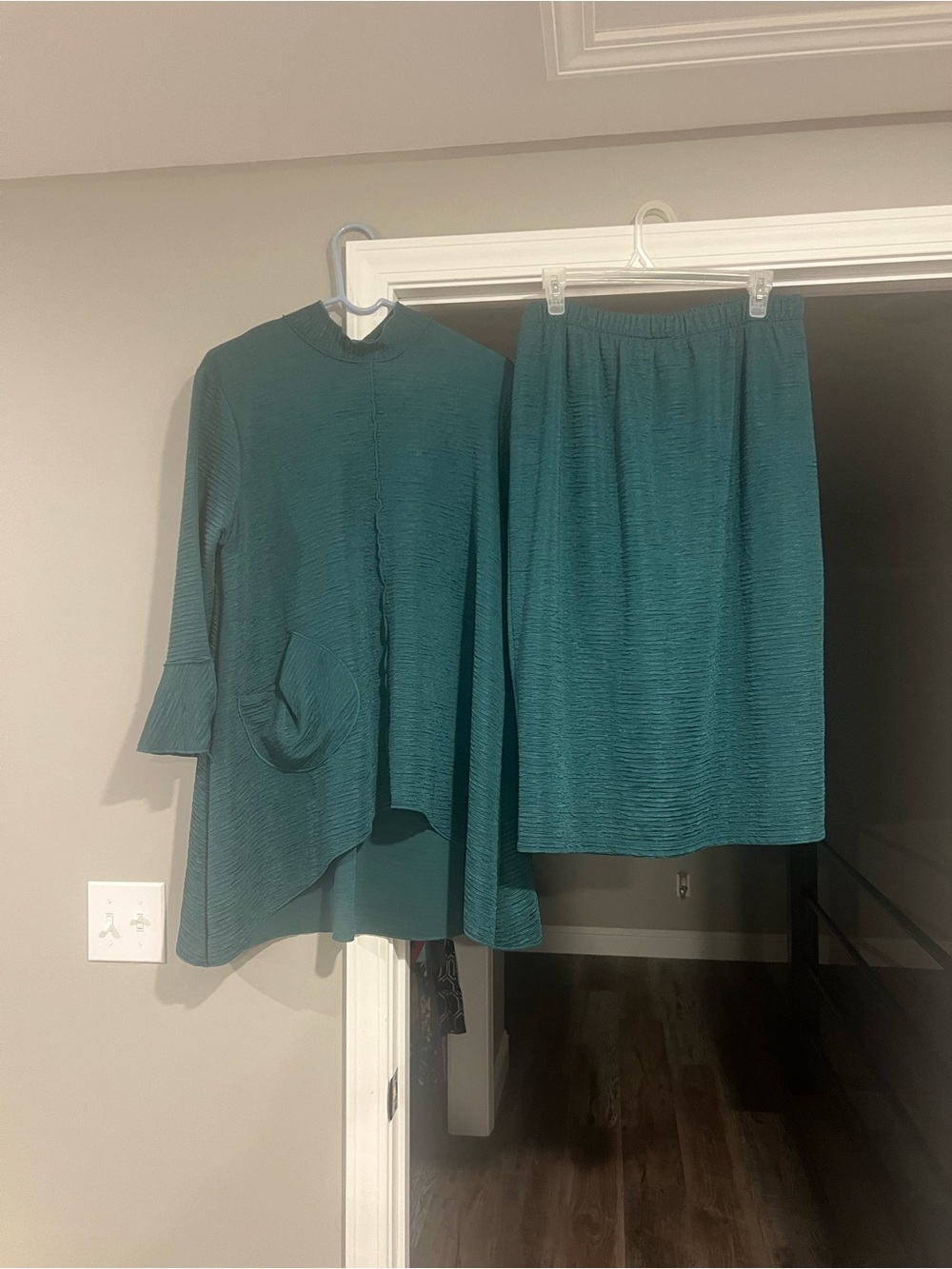 Teal Ribbed Knit Skirt Set - Midi Skirt with Matching Top